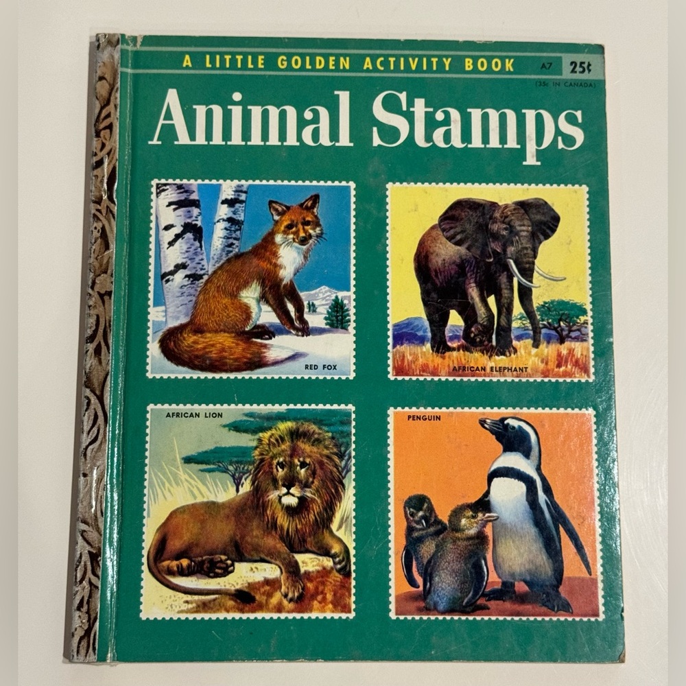 Vintage 1955 ANIMAL STAMPS Little Golden Book by Kathleen Daly